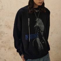 OEM Custom Vintage Pattern Print Irregular Knit Sweater | Dark Street Style | Support OEM/ODM