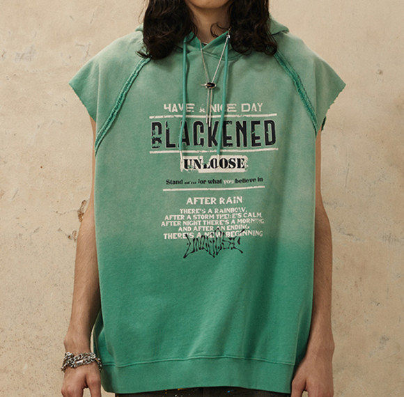 CUS2412H126 Custom Vintage Style Washed Hooded Sleeveless Sweatshirt | Dark Street Style | Streetwear Sweatshirt Manufacturer