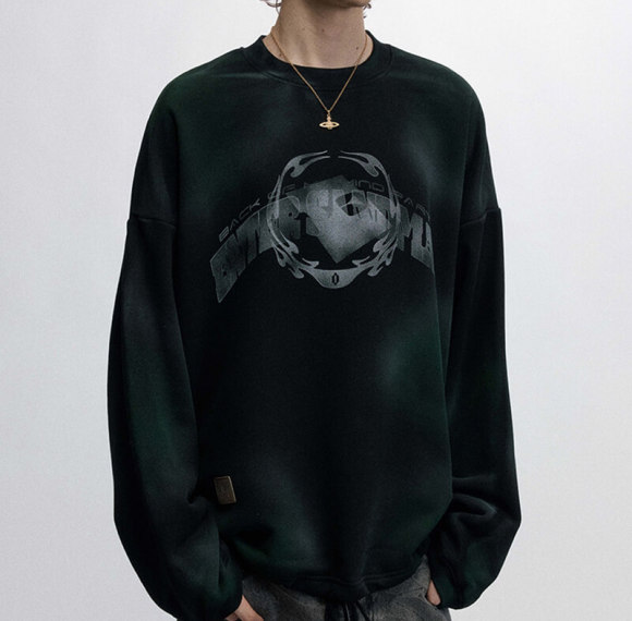 CUS2412J552 Vintage Spray Color Print Padded Sweatshirt | Dark Street Style | China T-shirts Manufacturer | Support OEM/ODM