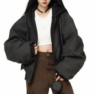 CUS2412060-MY8011 Vintage Washed Fake Two Hooded Bomber Jackets Winter Coats | Vintage Street Style | China Jacket Manufacturer | Support OEM/ODM