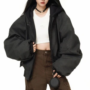 Vintage Washed Fake Two Hooded PU Leather Jackets | Vintage Street Style | China Jacket Manufacturer | Support OEM/ODM