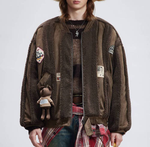 CUS2412888-MY200 Vintage Patchwork Lamb Fleece Jacket Winter Coats | Vintage Street Style | China Jacket Manufacturer | Support OEM/ODM