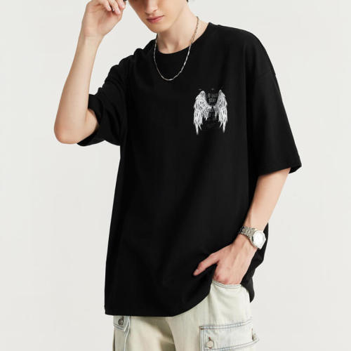 CUS24122999S24 Dark Street Style Wings Reflective Printed T-shirt | Vintage Street Style | China T-Shirts Manufacturer | Support OEM/ODM | 50 pcs MOQ