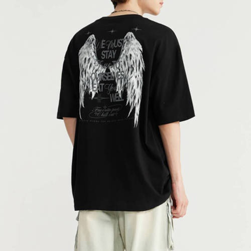 CUS24122999S24 Dark Street Style Wings Reflective Printed T-shirt | Vintage Street Style | China T-Shirts Manufacturer | Support OEM/ODM | 50 pcs MOQ