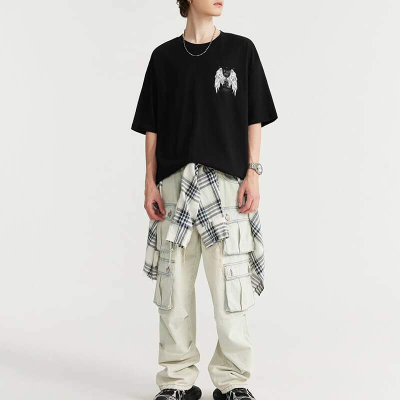 Dark Street Style Wings Reflective Printed T-shirt