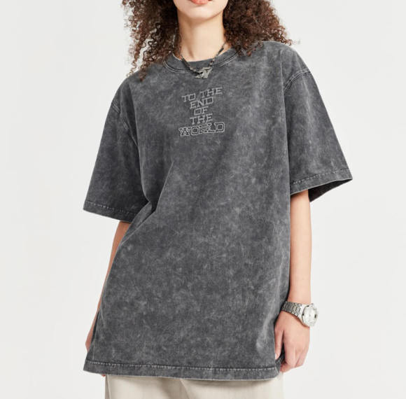 CUS24123096S24 Vintage Washed Embroidered Printed T-shirt | Vintage Street Style | China T-Shirts Manufacturer | Support OEM/ODM | 50 pcs MOQ