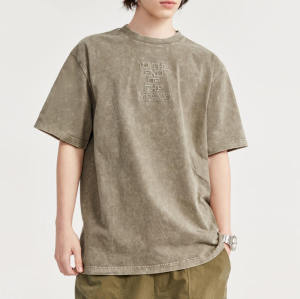 CUS24123096S24 Vintage Washed Embroidered Printed T-shirt | Vintage Street Style | China T-Shirts Manufacturer | Support OEM/ODM | 50 pcs MOQ