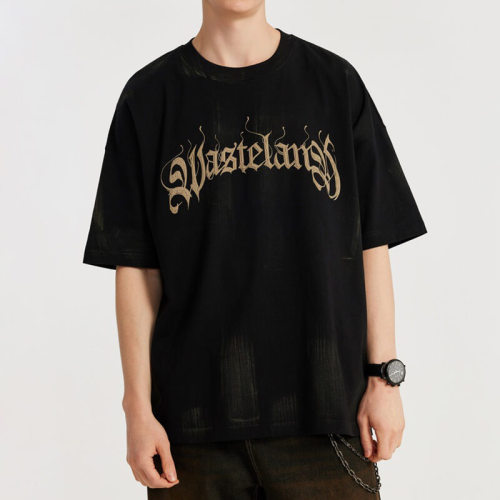 CUS24123031S24 Wasteland Style Brush Printed Oversized T-shirt | Vintage Street Style | China T-Shirts Manufacturer | Support OEM/ODM | 50 pcs MOQ