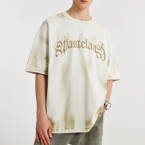 CUS24123031S24 Wasteland Style Brush Printed Oversized T-shirt | Vintage Street Style | China T-Shirts Manufacturer | Support OEM/ODM | 50 pcs MOQ