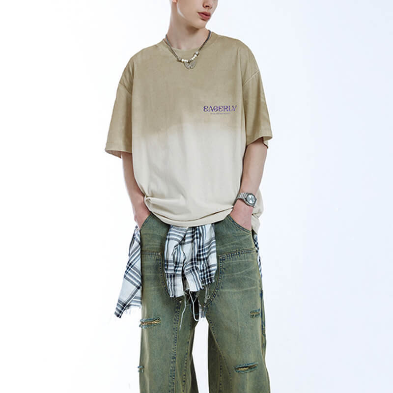 Vintage Street Gradient Printed Oversized T-shirt