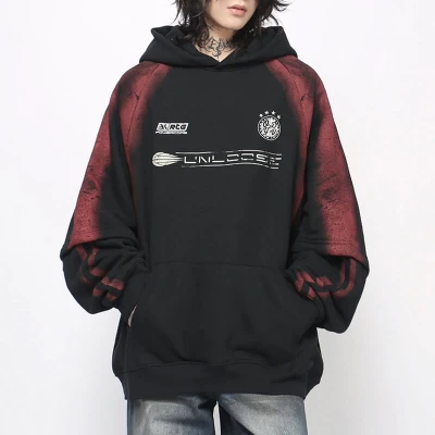Custom Vintage Gradient Double-Layer Fleece Hoodies | Spray & Screen Printing | Support OEM & ODM