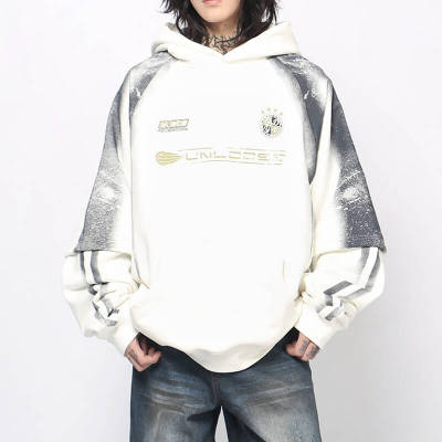 Custom Vintage Gradient Double-Layer Fleece Hoodies | Spray & Screen Printing | Support OEM & ODM