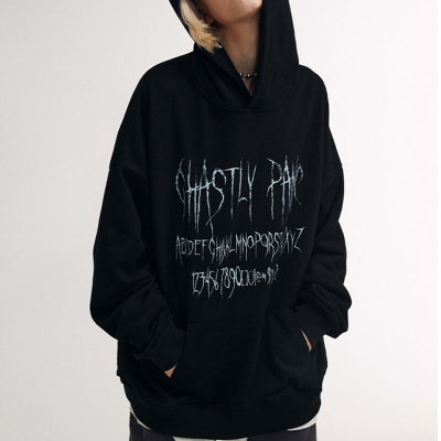 CUS250110103 Dark Street Gothic Print Basic Hoodie | Vintage Street Style | Custom Hoodie Manufacturer | 50 PCS MOQ