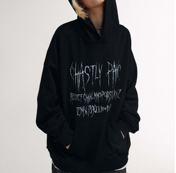 CUS250110103 Dark Street Gothic Print Basic Hoodie | Vintage Street Style | Custom Hoodie Manufacturer | 50 PCS MOQ