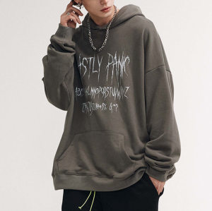 CUS250110103 Dark Street Gothic Print Basic Hoodie | Vintage Street Style | Custom Hoodie Manufacturer | 50 PCS MOQ