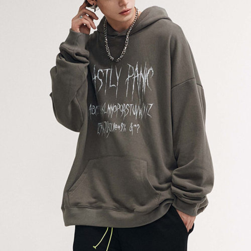 CUS250110103 Dark Street Gothic Print Basic Hoodie | Vintage Street Style | Custom Hoodie Manufacturer | 50 PCS MOQ