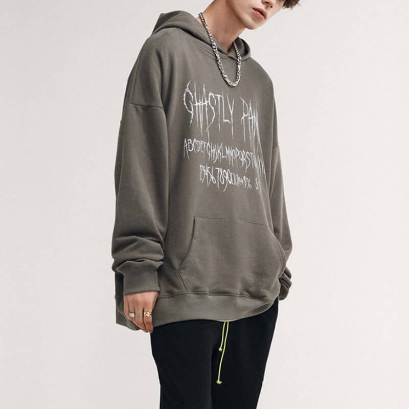 CUS250110103 Dark Street Gothic Print Basic Hoodie