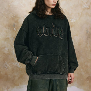 CUS2501H125 Vintage Washed Appliqued Embroidered Printed Fleece Hoodie | Vintage Street Style | Custom Hoodies Manufacturer | 50 PCS MOQ