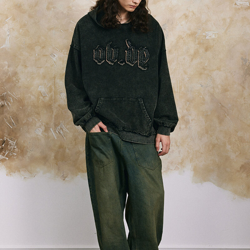 Vintage Washed Appliqued Embroidered Printed Fleece Hoodies