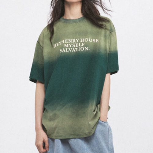 CUS2501H4202 Gradient Washed Letter Print Oversized T-Shirt | Vintage Street Style | Custom T-Shirts Manufacturer | 50 PCS MOQ