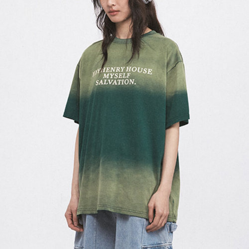 CUS2501H4202 Gradient Washed Letter Print Oversized T-Shirt | Vintage Street Style | Custom T-Shirts Manufacturer | 50 PCS MOQ