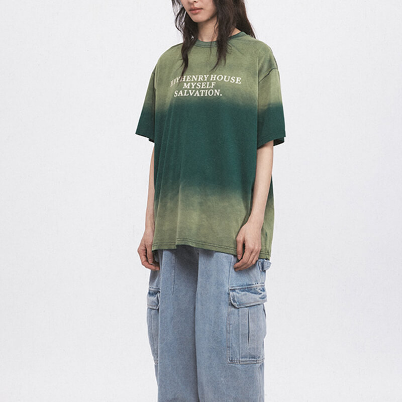 Gradient Washed Letter Print Oversized T-Shirt