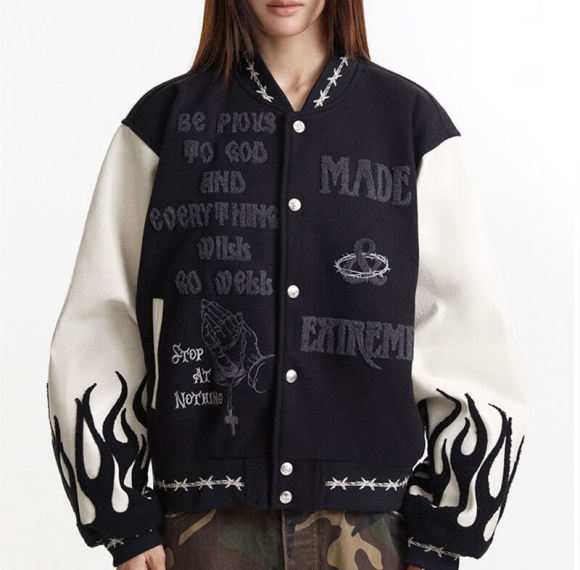 CUS2501MR03 Dark Street Embroidered Patchwork Baseball Jacket | Dark Street Style | Custom Jacket Manufacturer | 50 PCS MOQ