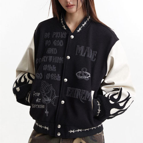 CUS2501MR03 Dark Street Embroidered Patchwork Baseball Jacket | Dark Street Style | Custom Jacket Manufacturer | 50 PCS MOQ