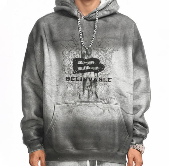 CUS25015931 Vintage Street Spray Color Letter Basic Hoodie | Vintage Street Style | Custom Hoodies Manufacturer | 50 PCS MOQ