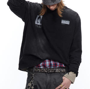 CUS2501C24004 Washed and Aged 270G Cotton Long Sleeve T-Shirt | Vintage Street Style | Custom T-Shirts Manufacturer | 50 PCS MOQ