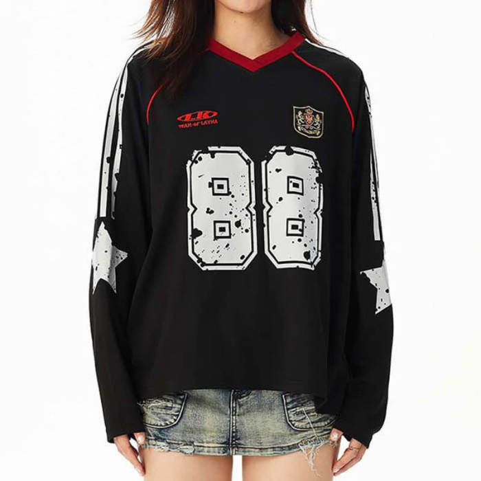 Custom Vintage Digital Sports Jersey Long Sleeve T-Shirt | Washed & DTG | 270G 100% Cotton