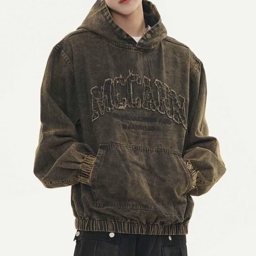 CUS2501MC-8682 Vintage Washed and Aged Denim Hoodie | Vintage Street Style | Custom Hoodies Manufacturer | 50 PCS MOQ