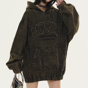 CUS2501MC-8682 Vintage Washed and Aged Denim Hoodie | Vintage Street Style | Custom Hoodies Manufacturer | 50 PCS MOQ