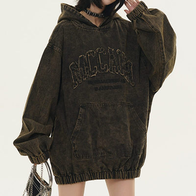 CUS2501MC-8682 Vintage Washed and Aged Denim Hoodie | Vintage Street Style | Custom Hoodies Manufacturer | 50 PCS MOQ