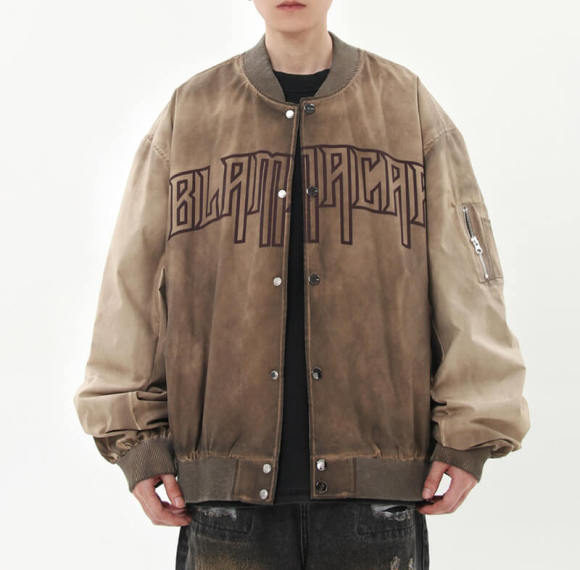 CUS2501EX-E2282 Old Wash Print Vintage Baseball Jacket | Vintage Street Style | Custom Hoodies Manufacturer | 50 PCS MOQ