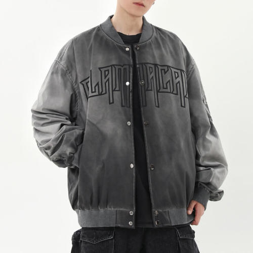 CUS2501EX-E2282 Old Wash Print Vintage Baseball Jacket | Vintage Street Style | Custom Hoodies Manufacturer | 50 PCS MOQ