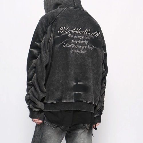 CUS2501EC-F7066 High Street Aged Washed Vintage Zip-up Hoodie | Vintage Street Style | Custom Hoodies Manufacturer | 50 PCS MOQ