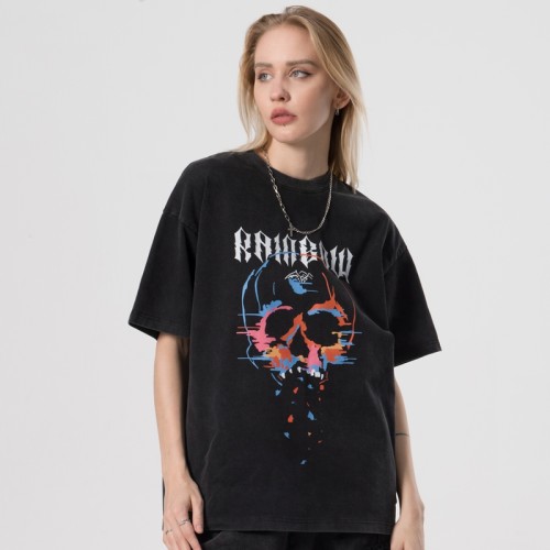 T-Shirts im dunklen Streetstyle mit kurzen Ärmeln und Totenkopf-Print | Dunkler Streetstyle | Hersteller von Streetwear-T-Shirts | Mindestbestellmenge 50 Stück