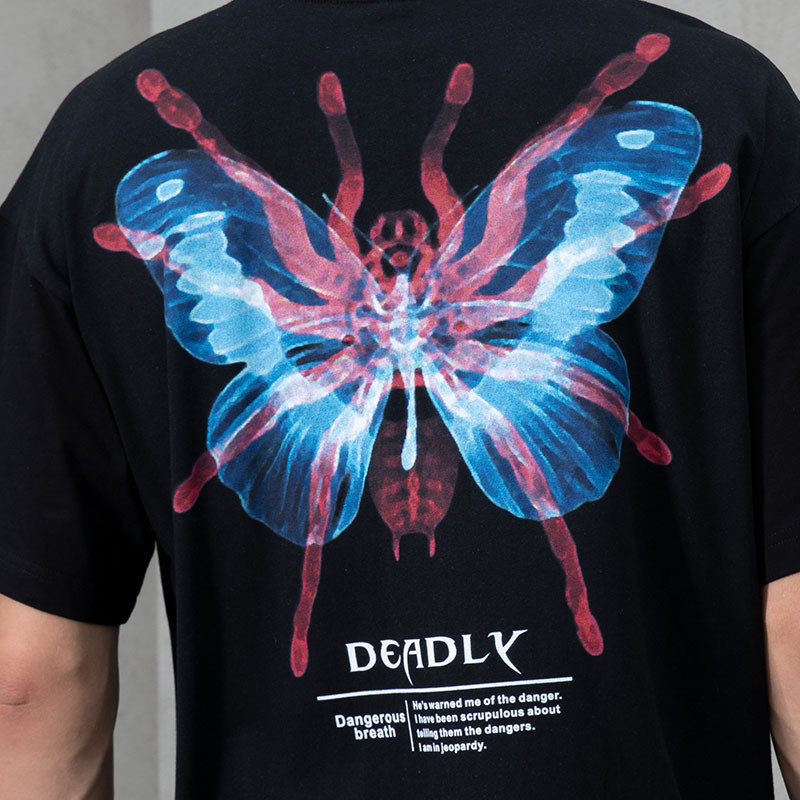 Butterfly & Spider Print Dark Street Oversized T-Shirts