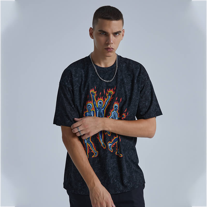 Dark Style Skull Print Washed Vintage Oversized T-Shirt