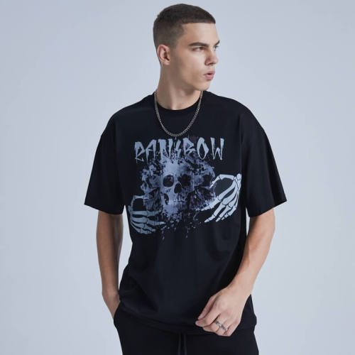 High Street Skull Print Short Sleeve Oversized Fit T-shirt | Dark Street Style | Streetwear T-Shirts Manufacturer | 50 PCS MOQ