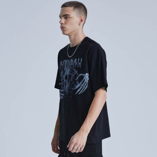 High Street Skull Print Short Sleeve Oversized Fit T-shirt | Dark Street Style | Streetwear T-Shirts Manufacturer | 50 PCS MOQ