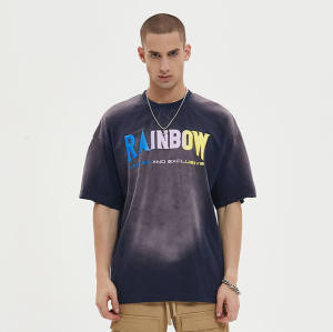 Partially Washed Gradient Puff Printing Monogram T-Shirt | Vintage Street Style | Oversized Fit | 100% Cotton | Support OEM/ODM