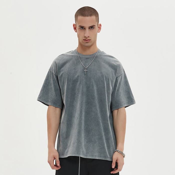 Blanks Gray Snow Washed Short Sleeve Oversized T-Shirt | Vintage Street Style | Oversized Fit | 100% Cotton | 50 PCS MOW