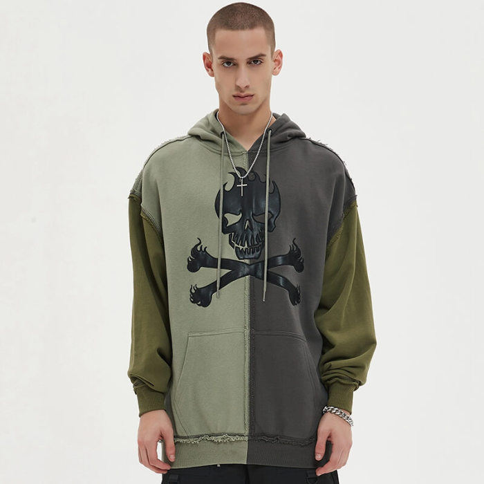 Unique Patchwork Skull Embroidered Basic Hoodie | Patchwork & Applique Patch | 100% Cotton