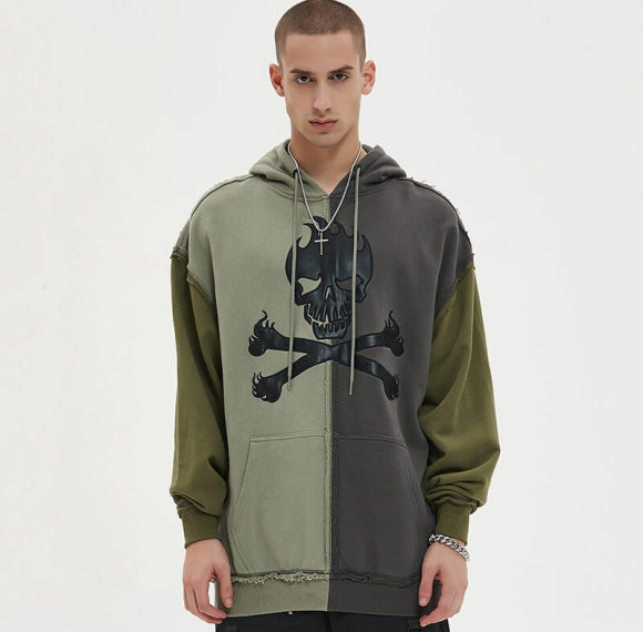 Unique Patchwork Skull Embroidered Basic Hoodie | Patchwork & Applique Patch | 100% Cotton