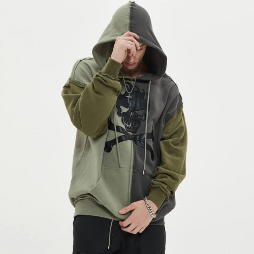 Unique Patchwork Skull Embroidered Basic Hoodie | Dark Street Style | Oversized Fit | 50 PCS MOQ