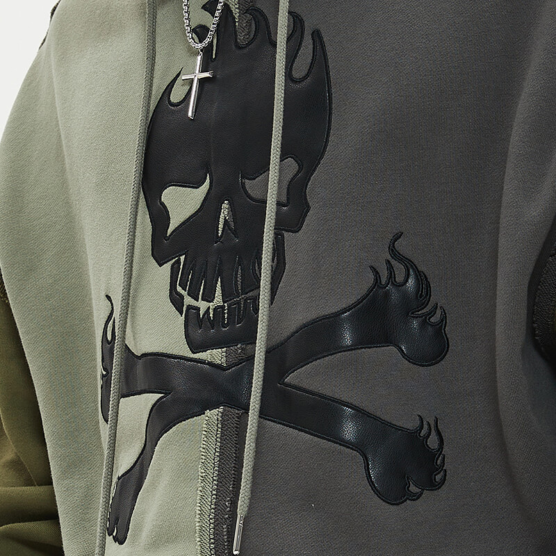 Unique Patchwork Skull Embroidered Basic Hoodie