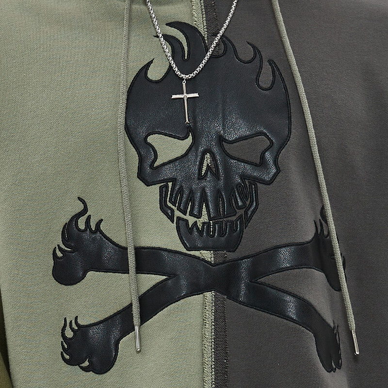 Unique Patchwork Skull Embroidered Basic Hoodie