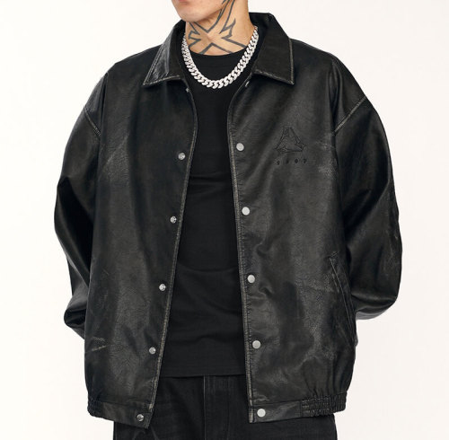 Vintage Washed and Polished PU Leather Coach Jacket | Vintage Street Styles | PU Leather | Oversized Fit | 50 PCS MOQ
